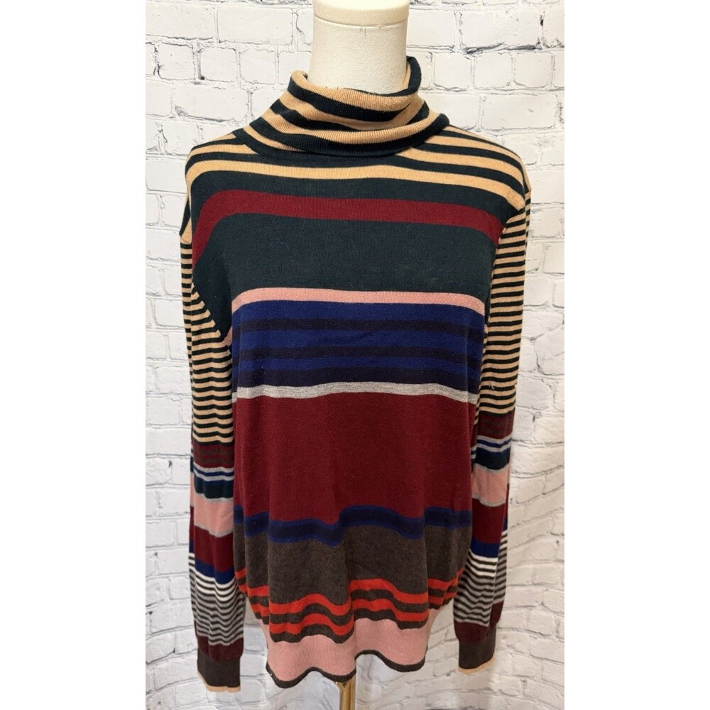Paisley & Gray Retro Striped Wool-Blend Turtleneck Sweater Size Large